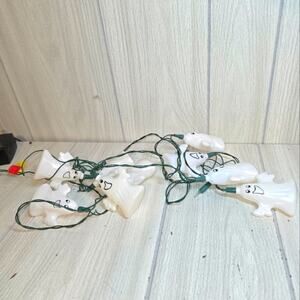 Vtg Blow Mold Scary/Happy Ghost String Lights Halloween Decorations